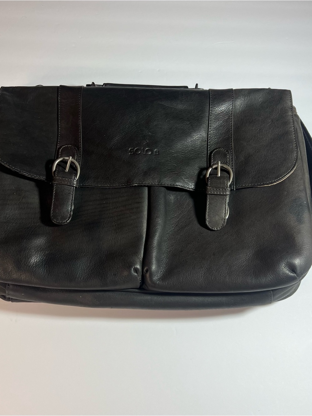 solo Black Leather Briefcase Messenger for Men